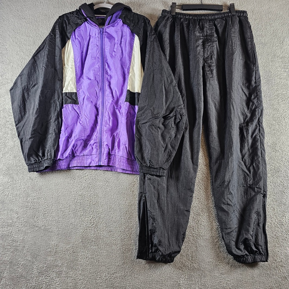 Roundtree & Yorke Sport Vintage Purple Colorblock Windbreaker Tracksuit Mens L